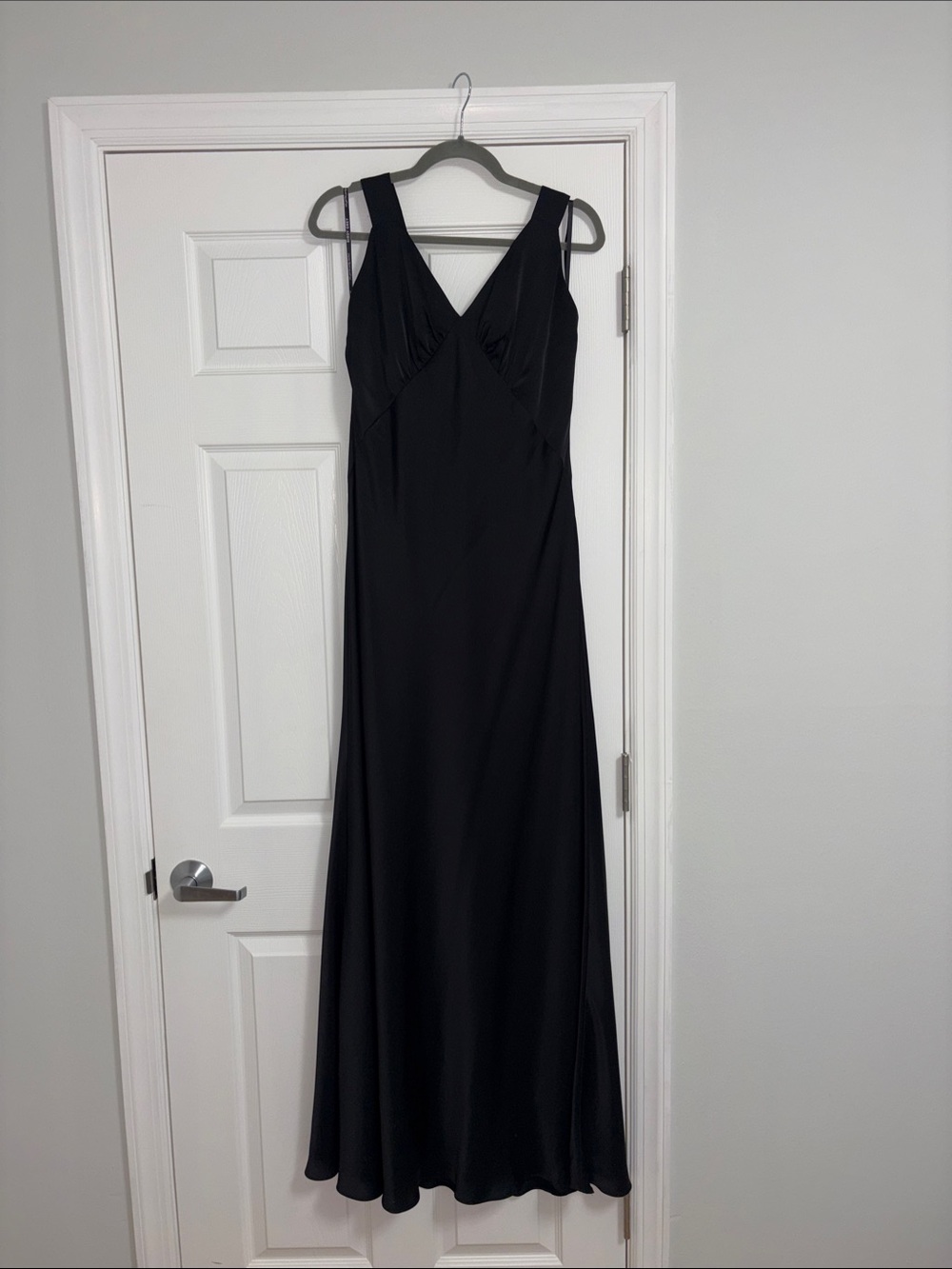 Birdie Grey Veronica Matte Satin Dress - Black Size L (V-Neck Bridesmaid Dress)